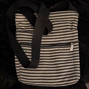 Thirty-One Striped Crossbody Bag in Black and Crème